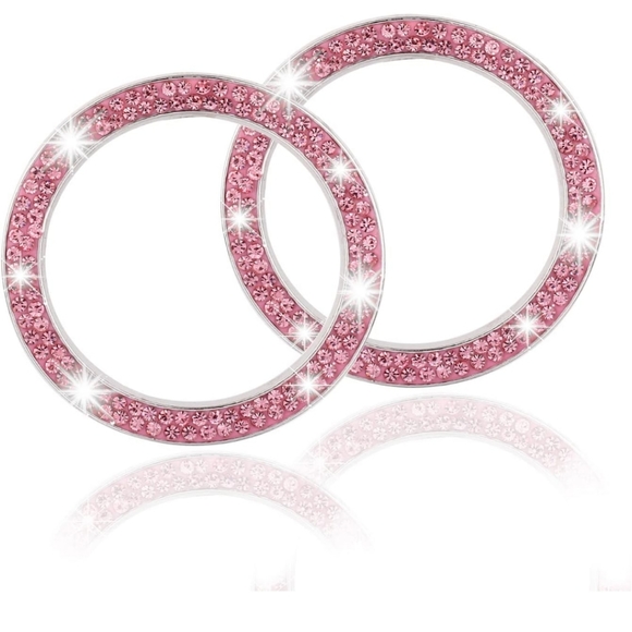 2 PCS Crystal Double Rhinestone Car Engine Start Stop Decoration Ring, Bling Car - Picture 6 of 6